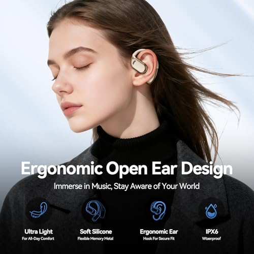 Open Ear Earbuds Bluetooth Wireless Headphones with LED Power Display, 48h Playtime, IPX6 Waterproof Comfortable for Workout, Running, Cycling(Skin) - color: Skin