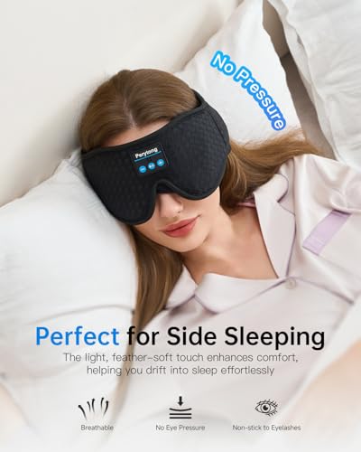 Perytong Sleep Mask with Bluetooth 5.4 Headphones, Wireless Music Sleep Eye Mask for Side Sleepers, 3D Contoured Comfort & Built-in HD Stereo Earphones, Blackout for Travel (Carbon Black) - color: Carbon Black