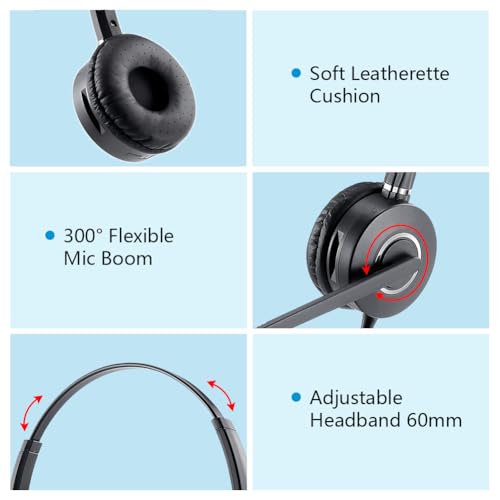 VT Telephone-Headset Microphone Noise-Cancelling Headphone QD - Quick Disconnect Call Center Headset with RJ09 Cables Compatible with Polycom,Yealink,Grandstream,Snom,Fanvil,Mitel Phones (Binaural) - size: Binaural