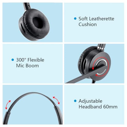 VT Telephone-Headset Microphone Noise-Cancelling Headphone QD - Quick Disconnect Call Center Headset with RJ09 Cables Compatible with Polycom,Yealink,Grandstream,Snom,Fanvil,Mitel Phones (Binaural) - size: Binaural