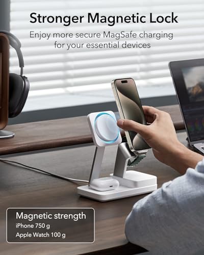 ESR 100W 6-in-1 GaN Charging Station with CryoBoost, for iPhone 17-12 | Compatible with MagSafe Charger Stand, Magnetic Wireless Charger for iPhone, Apple Watch, AirPods Pro/3/2, Classic White