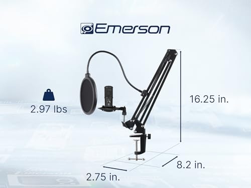 Emerson EAM-9051 USB Gaming & Streaming Condenser Microphone with Pop Filter, Shock Mount, Cardioid Pickup Pattern, and Plug-and-Play Setup – Perfect for Gamers, Streamers, and Podcasters