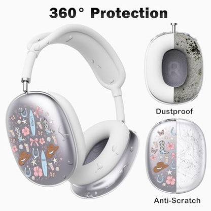 for AirPods Max Headphones Western Ear Covers for AirPods Max 2 | Cute Cowboy Clear Ear Cups Cover | White Silicone Ear Pad Case Headband Cover for Apple AirPods Max 2/1 (2026/2024/2020) - color: Cowboy E/White