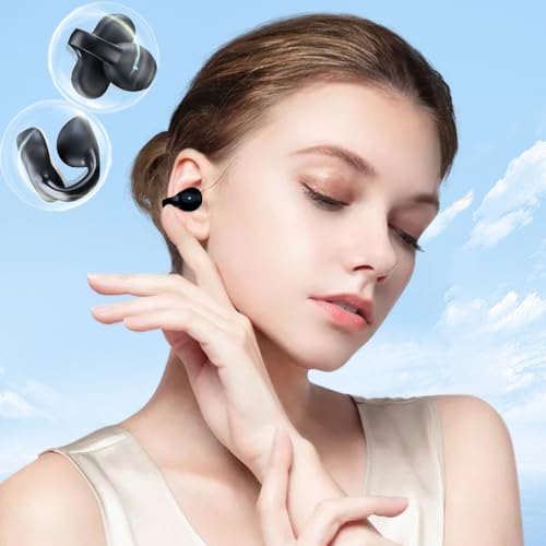 IHAO Clip Ear Sport Earbud Headphones Bluetooth 5.3 Open Earpiece, Clip On Ear Never Fall Out 80 Hours Playtime with Charging Case, HiFi Sound Noise Reduction Painless Firm Wear IPX4 Waterproof-Black