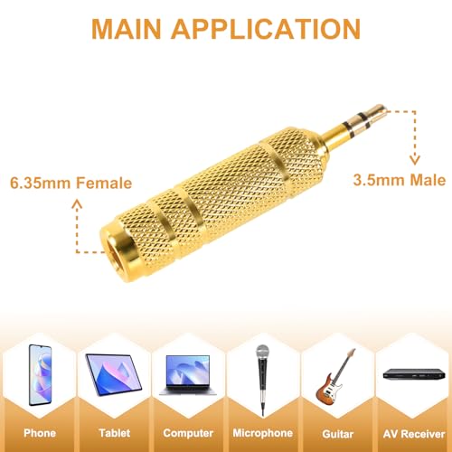 QAJOPFN 4 Pack Headphone Jack Adapter - 3.5mm (1/8 inch) Male to 6.35mm (1/4 inch) Female and 6.35mm (1/4) to 3.5mm (1/8) Audio Adapter for Player, Headphone, Guitar Amplifier