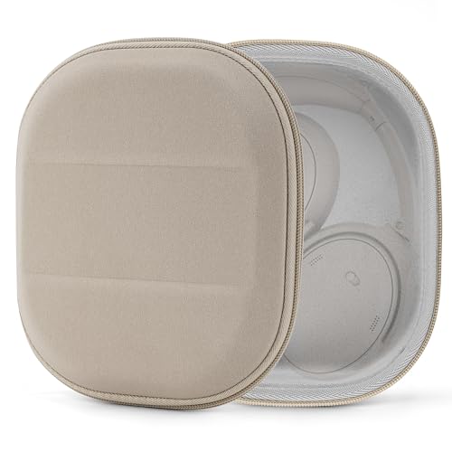 Geekria Shield Headphones Case Compatible with Bose QC Ultra II, QC 45/35 II Gaming and More, Replacement Hard Shell Travel Carrying Bag with Cable Storage (Apricot)