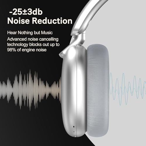 C6 Active Noise Cancelling Headphones, Wireless Over Ear Bluetooth Headphones, 60H Playtime, Lightweight Folding Deep Bass Comfort Fit Ear Cups Headset with Mic for iPad/Travel/PC/Home Silver - color: Silver