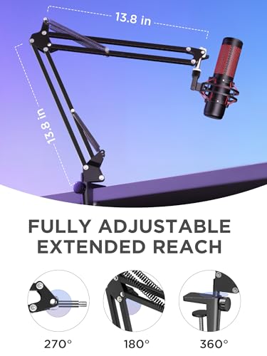 InnoGear 마이크 암, 업그레이드된 마이크 암 마이크 스탠드 붐 서스펜션 스탠드, 1cm(3/8 인치)에서 1.6cm(5/8 인치) 나사 어댑터 클립, 블루 Yeti Snowball, HyperX QuadCast, Yeti x 및 기타 마이크용, 미디엄 | 책상 마운트, 데스크탑 스탠드, 조절 가능한 범위, 완전히 회전, 컴팩트하게 접힘, 게임, 스트리밍 또는 녹화용 - color: 블랙., style: 표준 마이크 암