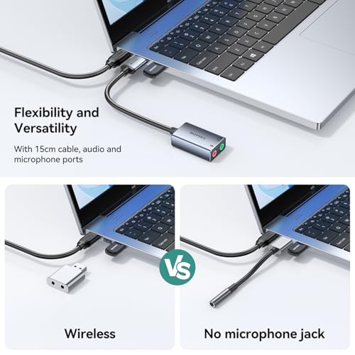 SAMZHE USB to Audio Jack Sound Card Adapter with Dual TRS 3-Pole 3.5mm Headphone and Microphone USB to Aux 3.5mm External Audio Converter for Windows, Mac, Linux PCs, Laptops, Desktops, PS5, Switch 2