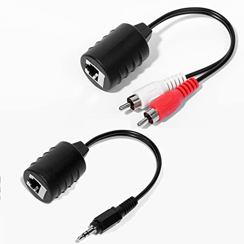 Stereo DC3.5mm Stereo and RCA Red White Audio Signal Balun Over Cat5/6 Cable - size: 8 inches