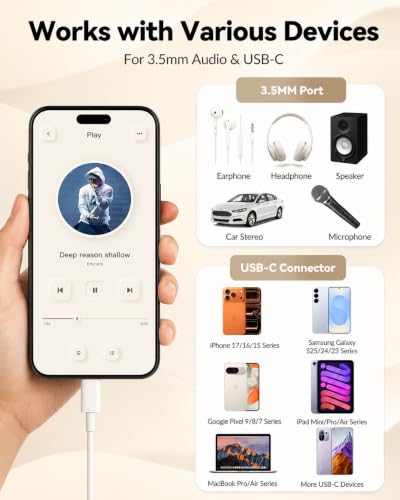 [Apple MFi Certified] Apple USB C to 3.5mm Headphone Jack Adapter | Hi-Res DAC Delivers Clear Audio; Compatible with iPhone 17/16/15 Pro/Max, iPad, Galaxy, Cars and USB-C Devices; White 2-Pack. - size: 2 Pack