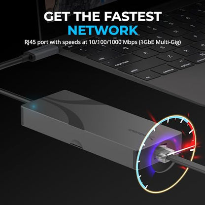SABRENT USB-C 6-Port Hub & M.2 SSD Dock, 4K HDMI, 90W PD (HB-6PNV) | M.2 SSD slot; USB 3.0 & 2.0; 4K HDMI; RJ45 Gigabit Ethernet; 90W power delivery - color: Dark Gray
