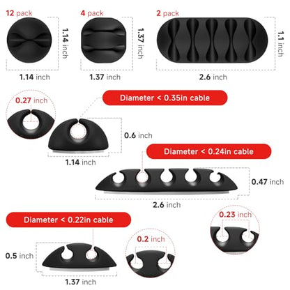 18PCS Black Adhesive Cable Clips Cord Organizer for Wire Management | Residue-Free Adhesive, No-Drill Install, Fits Charger Mouse Headphone Cords, For Home Office Desk, Multi-Use Wire Organizer