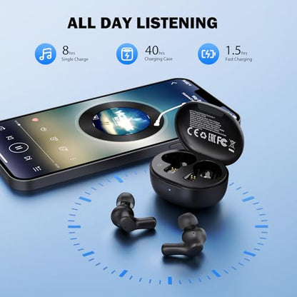 HTC Wireless Headphones Bluetooth 5.1 Sports Earbuds with Microphone - Compatible with iPhone, Xiaomi, Sony, Samsung - Black - color: Black