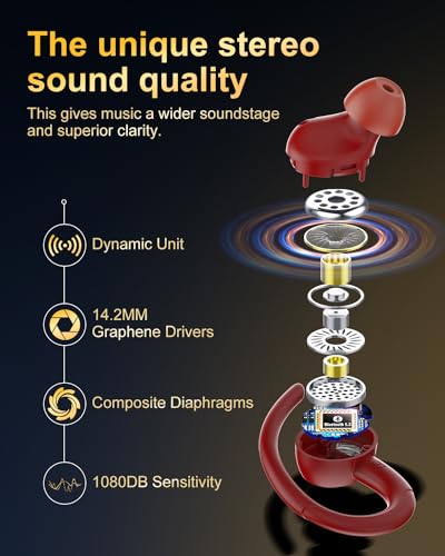 Wireless Earbuds, Bluetooth 5.4 Headphones Sport Over Ear Buds With ENC Mic | Noise Cancelling,48H, Wireless Earphone With Earhooks, Stereo Deep Bass, IP7 Waterproof ear bud for Workout Running,Light Red - color: Red