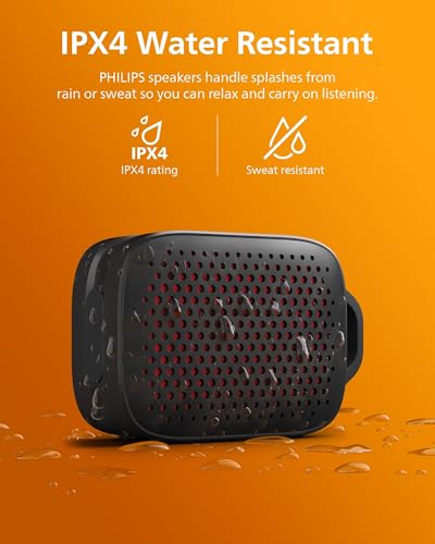 Philips S1209 Portable Bluetooth Speaker,Wireless Speakers with Extra Bass,Quality Sound,12 H Battery,TWS Pairing,Support Stereo Sound,Bluetooth 5.3,IPX4 Waterproof,for Indoor & Outdoor,Small,Black