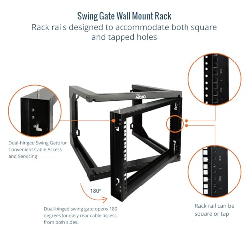 Tecmojo 6U Wall Mount Server Rack, Open Frame Network Rack for 19" Computer/AV/Data/IT/Media Equipment, 18" Depth, 16" Apart Mounting Holes, Swing Gate, Square and Tapped Holes - size: 6U/18" Depth (New)