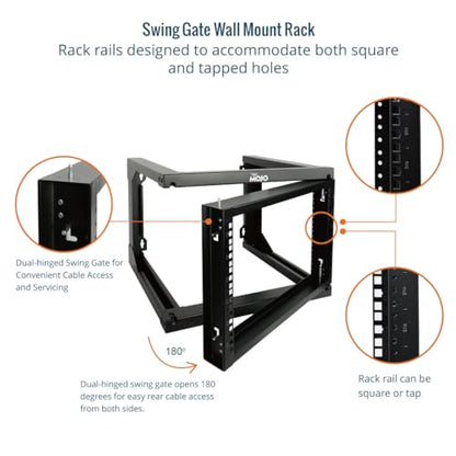 Tecmojo 6U Wall Mount Server Rack, Open Frame Network Rack for 19" Computer/AV/Data/IT/Media Equipment, 18" Depth, 16" Apart Mounting Holes, Swing Gate, Square and Tapped Holes - size: 6U/18" Depth (New)