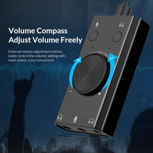 External USB Sound Card, Stereo Mic Speaker Headset Audio Adapter with Mute Volume Switch Adjustment