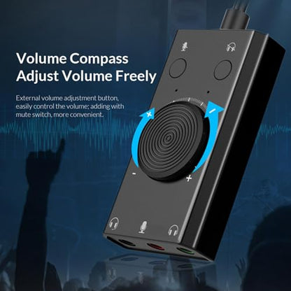 External USB Sound Card, Stereo Mic Speaker Headset Audio Adapter with Mute Volume Switch Adjustment