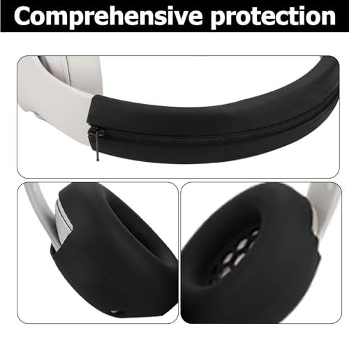 Studio Pro Silicone 2-in-1 Sweat Case Cover Set with Anti-Scratch Ear Pad Covers & Zipper Headband Cover – Compatible with Beats Studio Pro Wireless Headphones（Black） - color: Black 2-in-1
