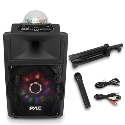 Pyle Wireless Portable PA Speaker System - 700 W Battery Powered Rechargeable Sound Speaker and Microphone Set with Bluetooth MP3 USB Micro SD FM Radio AUX 1/4" DJ lights - For PA / Party - color: Charcoal