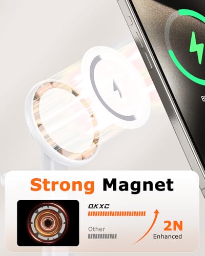 Magnetic Wireless Charger Mag-Safe 3 in 1 Charging Station Foldable | 15W Max Wireless Charging Stand for iPhone 17/16/15/14/13/12, Fast Travel Charger for Multiple Devices iWatch Airpods (White)