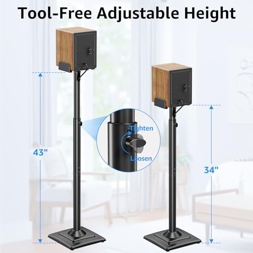 MOUNTUP Universal Speakers Stands Pair 34" to 43.3" Height Adjustable Holds Bookshelf Speakers Satellite Speakers Up to 11LBS Cable Concealing 1 Pair Spring-Loaded Plate Extends to 10" MU9138 Black - size: 34-43" Height