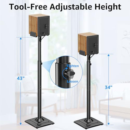 MOUNTUP Universal Speakers Stands Pair 34" to 43.3" Height Adjustable Holds Bookshelf Speakers Satellite Speakers Up to 11LBS Cable Concealing 1 Pair Spring-Loaded Plate Extends to 10" MU9138 Black - size: 34-43" Height