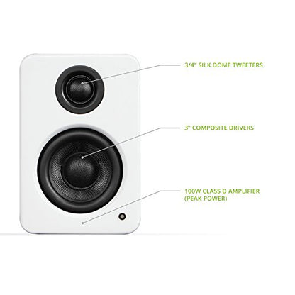 Kanto YU2GW PC Gaming Desktop Speakers | 3" Composite Drivers | 3/4" Silk Dome Tweeter | Class D Amplifier | 100 Watts | Built-in USB DAC | Subwoofer Output | Pair | Gloss White - color: Gloss White