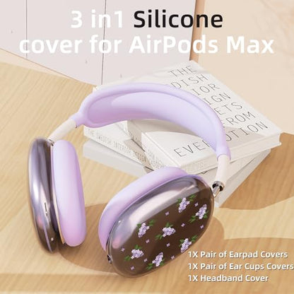 Cute Lavender Flowers Clear Case for Airpods Max Headphones Purple Floral Soft TPU Ear Cups Cover Anti-Scratch Silicone Ear Pad Protective Case 53 Headband Cover for Apple Airpods Max - color: Purple lavender 09