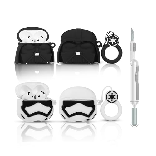 (2Pack+Cleaner Pen) XMBYGY Case for Apple AirPods 4th Generation Earbuds with Cleaning Pen Kit, Silicone Cute Charging Case Shockproof Protective Cover and Carabiner for AirPods 4 (BKSD+WTSD) - color: BKSD+WTSD