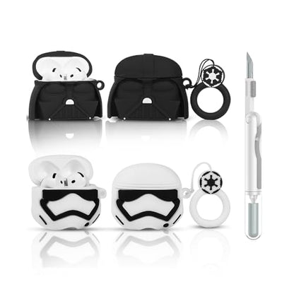 (2Pack+Cleaner Pen) XMBYGY Case for Apple AirPods 4th Generation Earbuds with Cleaning Pen Kit, Silicone Cute Charging Case Shockproof Protective Cover and Carabiner for AirPods 4 (BKSD+WTSD) - color: BKSD+WTSD