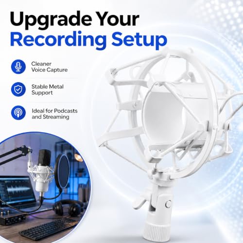 DECHOUS Microphone Shock Mount for Diameter 47mm-52mm Mic | Anti Vibration Microphone Clip Holder with Adapter for Condenser Microphone Desktop Recording Streaming Podcast Home Studio
