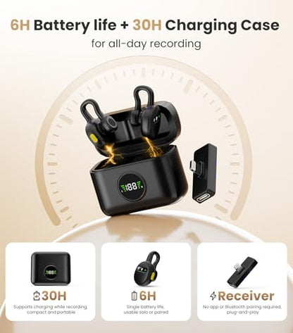 Tisino Wireless Mini Clip-on Microphone for iPhone, Vlog/Interview, Black | Plug-and-Play Wireless Lapel Mic with Noise Reduction, Mini Clip-on Microphone for YouTube TikTok Vlog Interview, Lightning - color: Black