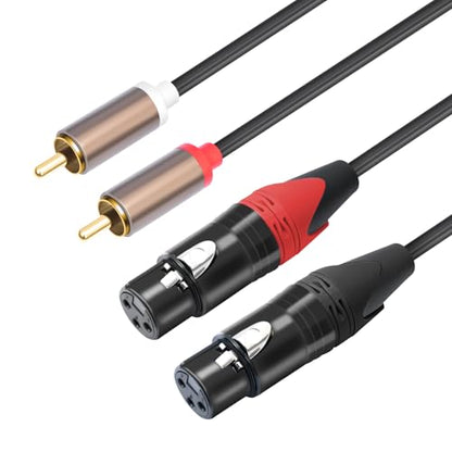 RCA to XLR HiFi Audio Cable 16 Feet, 2 RCA Male to 2 XLR Female, Black with Red/Black Tail, 4N OFC Wire and Gold-Plated Conductors for Amplifier, Mixer, Microphone - size: 16FT, style: 2 RCA Male to 2 XLR Female