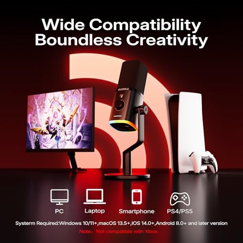 MAONO PD100W Wireless Dynamic Microphone for iPhone, Android & PC (Black) | USB-C & Lightning Receivers, Noise Reduction,RGB Lighting, Software EQ, for Gaming, Streaming and Content Creation - color: Black