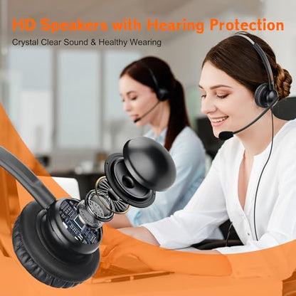 Lightweight Wired RJ9 Telephone Headphone Call Center Headset, Corded Deskphone Headset Compatible with Grandstream Sangoma Snom Yealink T26 T31 T33 T42 T46 T48 T53 T54 etc IP Phones