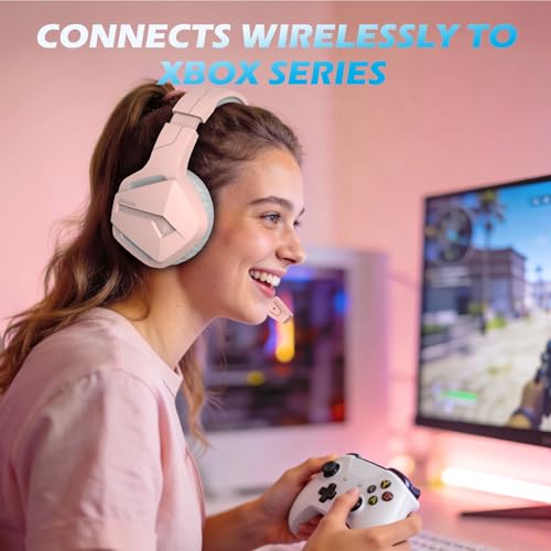 BINNUNE Wireless Gaming Headset for Xbox Series X/S, Xbox One, 120H Ultra-Long Battery, Bluetooth 5.3 Gaming Headphones with Noise-Canceling Mic, Comfortable Over-Ear Headphones,Pink - color: Pink