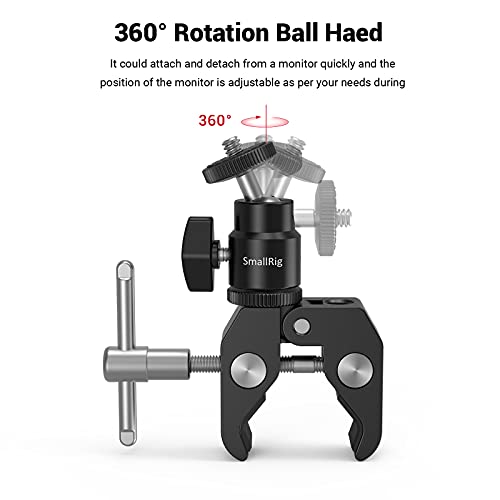 SMALLRIG Super Clamp Mount with Mini Ball Head Mount for Action Cameras | Hot Shoe Adapter with 1/4" screw for Monitors/Lights/Flash, for GoPro, for DJI, for Insta360