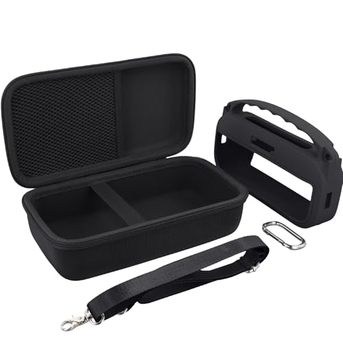 co2CREA Hard and Silicone Travel Case for Bose SoundLink Flex 2/1, Black | 2nd Gen Compatibility, Dual-Layer Protection, EVA Hard Shell, Silicone Cover, Adjustable Shoulder Strap, Aluminum Carabiner - color: Black Case