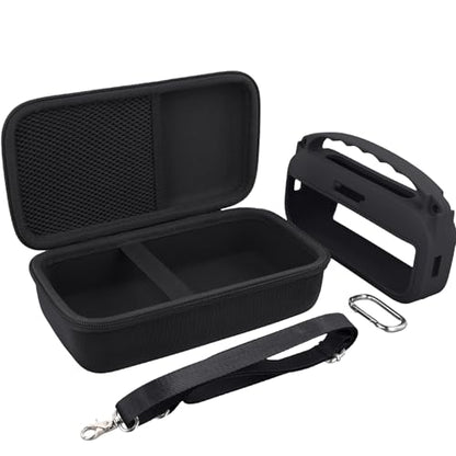 co2CREA Hard and Silicone Travel Case for Bose SoundLink Flex 2/1, Black | 2nd Gen Compatibility, Dual-Layer Protection, EVA Hard Shell, Silicone Cover, Adjustable Shoulder Strap, Aluminum Carabiner - color: Black Case