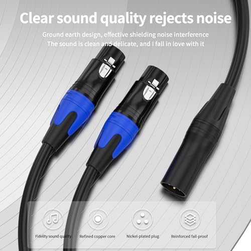 XLR Splitter Y Cable 2 Female to 1 Male, Microphone XLR Breakout Cable Balanced Left and Right Dual Female to Single Male, for Mixer/Speaker/MIC, 10FT-2Pack - size: 10FT, style: 1 Male to 2 Female