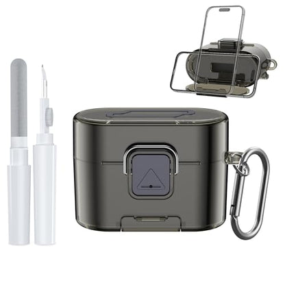 [with Safety Lock] for Sony WF-1000XM6 Case Cover, Soft TPU Clear Protective Earbuds Case with Cleaning Kit & Carabiner, Wireless Charging Headphone Accessories for Men Women(Clear Grey) - color: Clear Grey