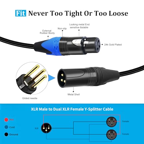 Smithok XLR Splitter Cable,Dual Female to Male Y Cable (XLR Splitter 3 Pin 2 Female to 1 Male),Balanced Microphone Splitter Cord Audio Adaptor - 1.6ft /0.5m - size: 1 Pack 1.6 ft