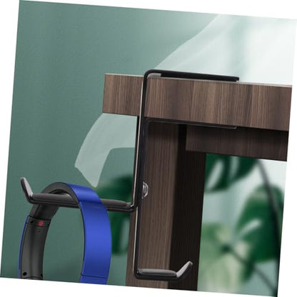 POPETPOP Metal Headphone Stand Hanger Desk Clamp Holder for Headset Anti-Scratch Mat - color: Black