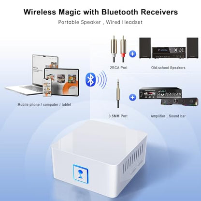 Bluetooth Receiver for Stereo, RCA & 3.5mm AUX, Wireless HiFi Adapter