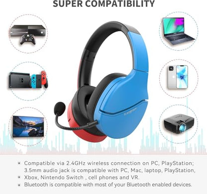 2.4GHz Wireless Gaming Headset for PC, PS5, PS4, Switch, 4-in-1 Bluetooth 5.0 & 3.5mm Wired Mode, AI Noise Cancelling Detachable Mic,3D Stereo Sound Headphones for Laptop, Mac, Xbox Series, Nintendo