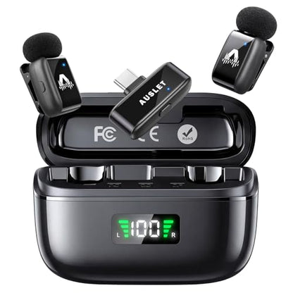 Wireless Lavalier Microphone for iPhone & Android, Mini Clip-On Lapel Mic with 25H Charging Case, AI Noise Reduction, 3 Voice Modes for Vlogging, TikTok & Live Streaming - size: 2TX + USB-C RX + Lightning Adapter + 1CC