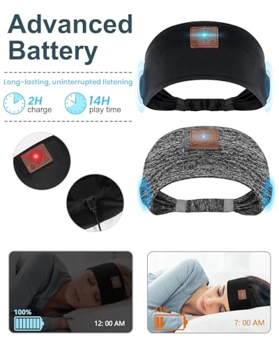 2-Pack Sleeping Headphones, Headband Headphones with Thin Speakers - color: Black&Grey